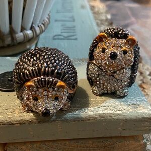 2 Hedgehog Metal Trinket Boxes